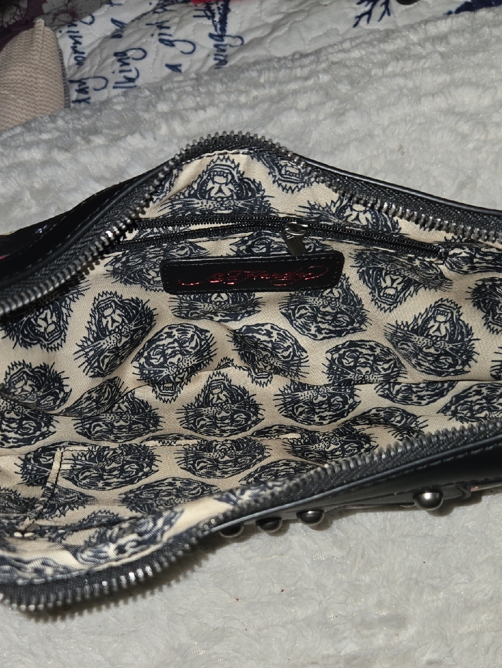 Ed Hardy Black Tattoo-Print Studded Shoulder Bag - Picture 6 of 6